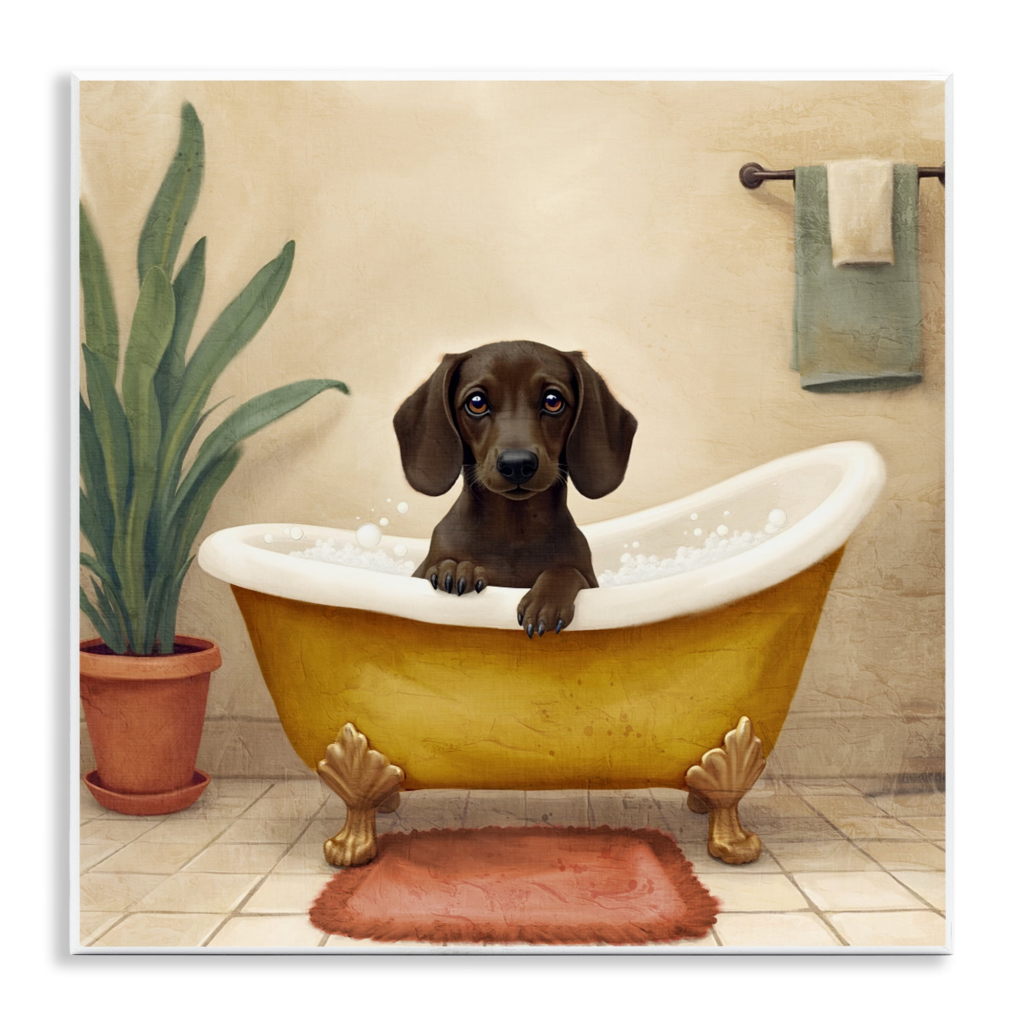 Stupell Industries Bubble Bath Brown Dog Wall Plaque Art, design by Kim Allen
