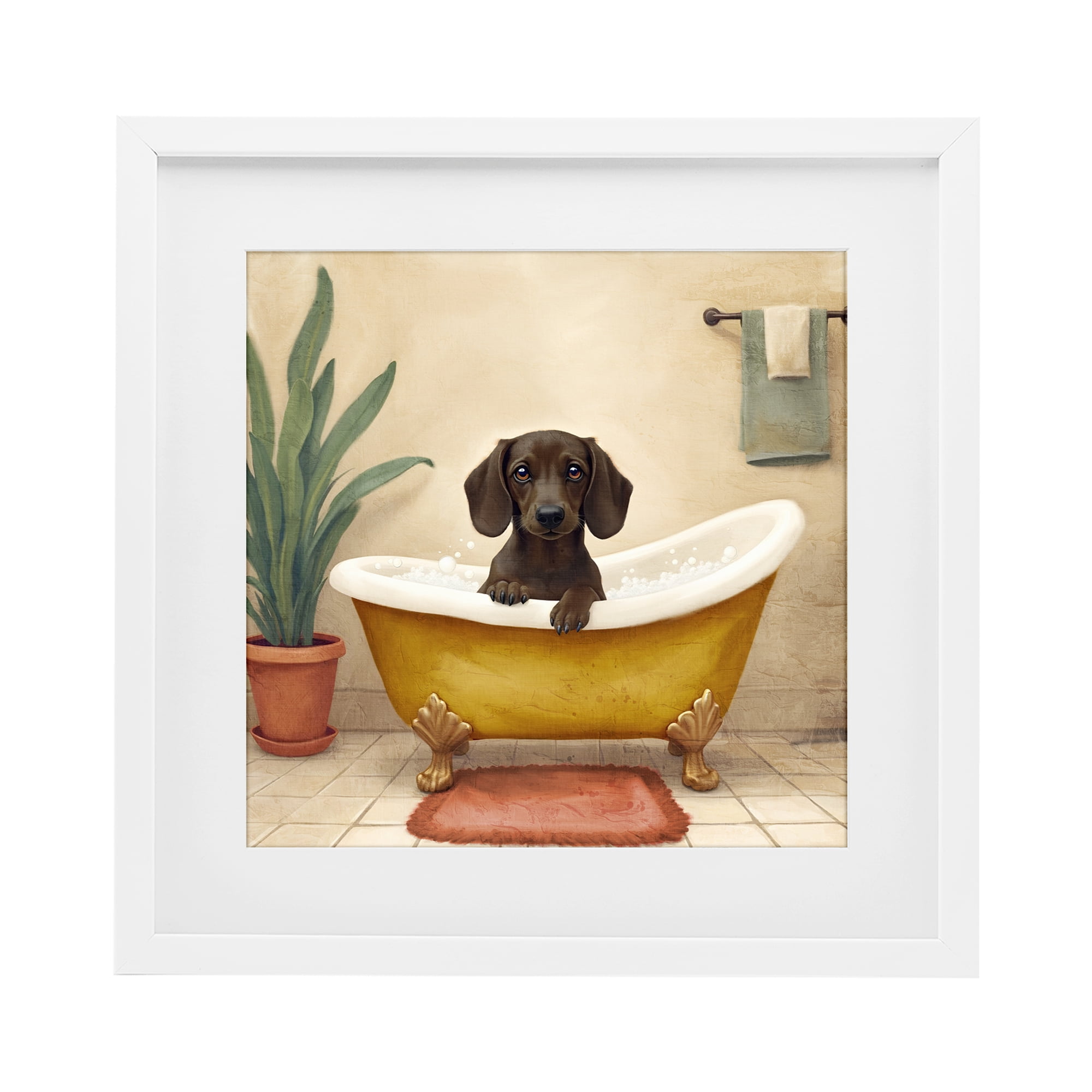 Stupell Industries Bubble Bath Brown Dog White Framed Print Under Glass, design by Kim Allen