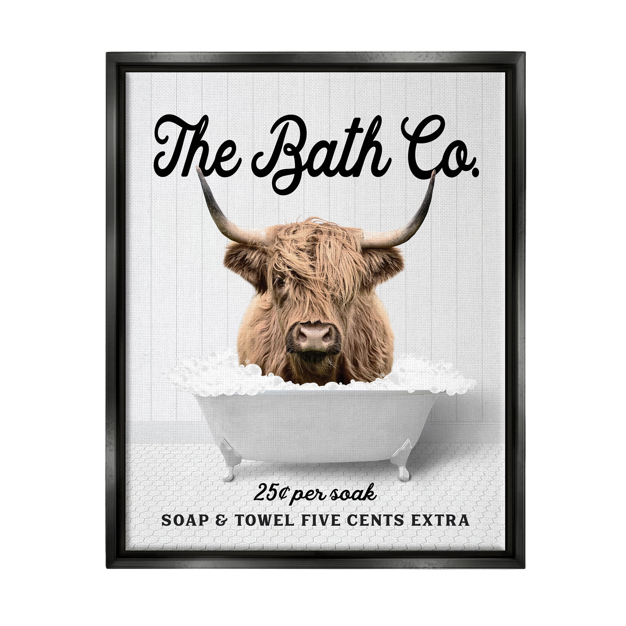Stupell Industries Bubble Bath Cattle Animals & Insects Painting Black Floater Framed Art Print Wall Art, 17 x 21