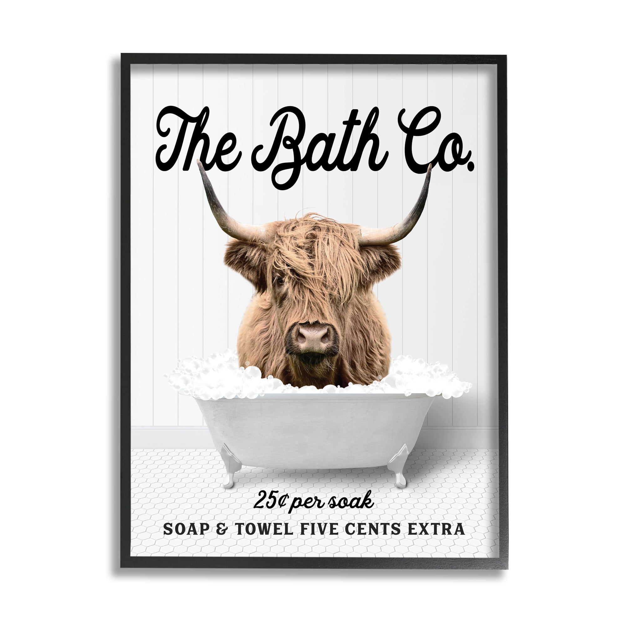 Stupell Industries Bubble Bath Cattle Animals & Insects Painting Black Framed Art Print Wall Art, 16 x 20