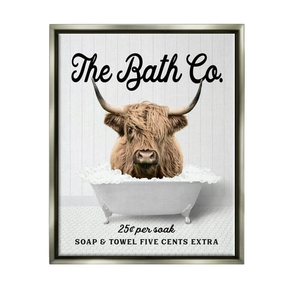 Stupell Industries Bubble Bath Cattle Animals & Insects Painting Gray Floater Framed Art Print Wall Art, 17 x 21
