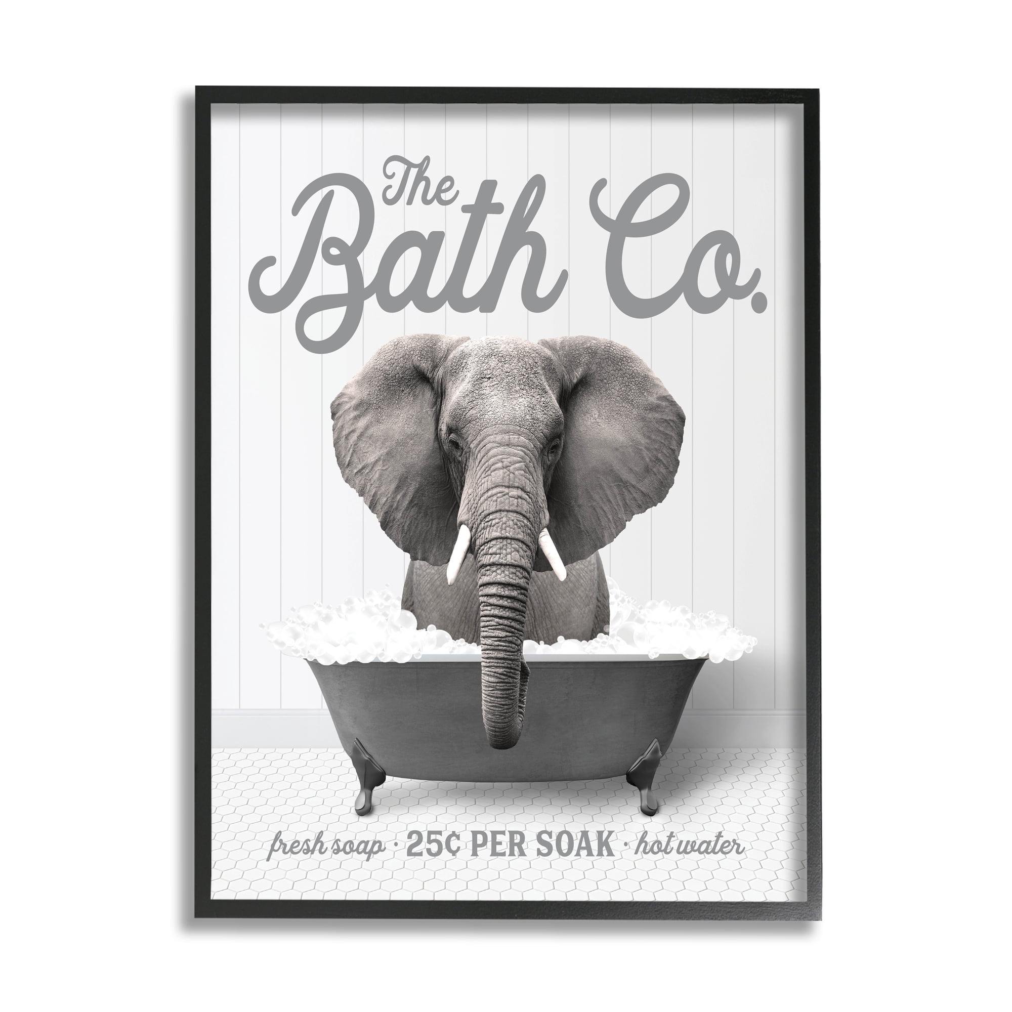 Stupell Industries Bubble Bath Elephant Animals & Insects Painting Black Framed Art Print Wall Art, 16 x 20
