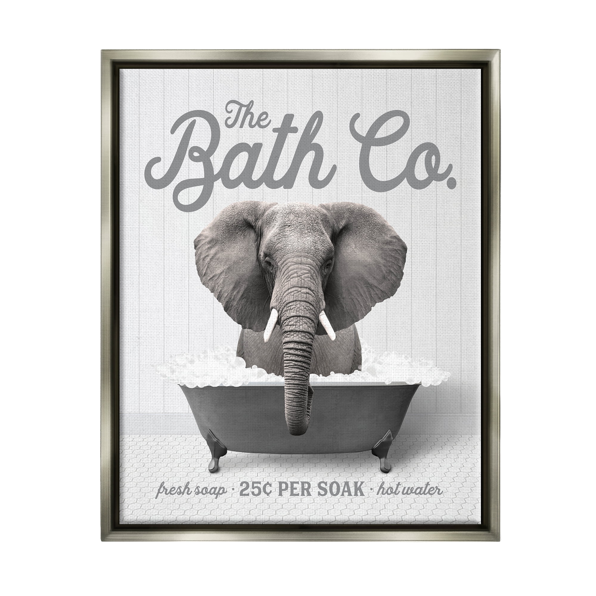 Stupell Industries Bubble Bath Elephant Animals & Insects Painting Gray Floater Framed Art Print Wall Art, 25 x 31