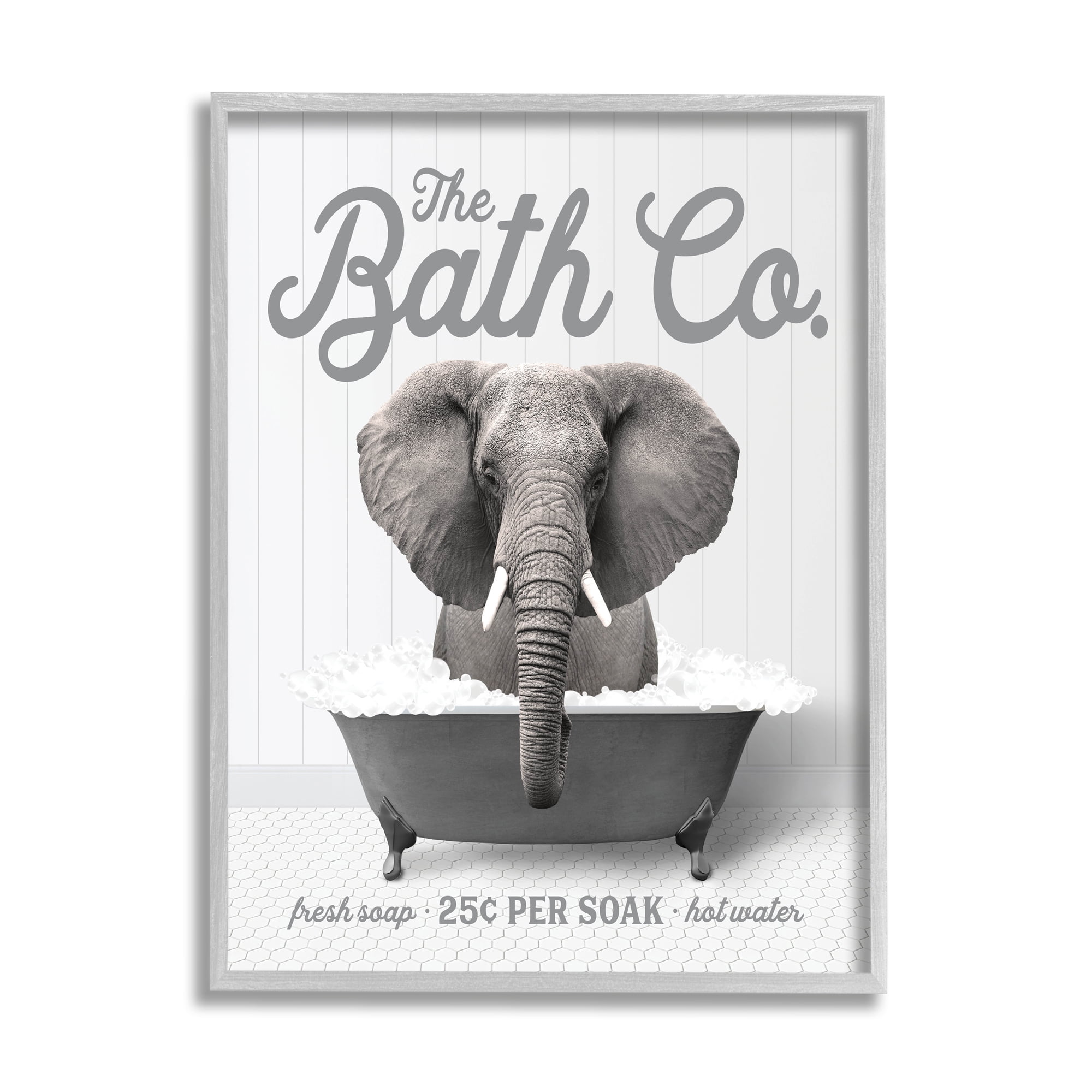 Stupell Industries Bubble Bath Elephant Animals & Insects Painting Gray Framed Art Print Wall Art, 11 x 14