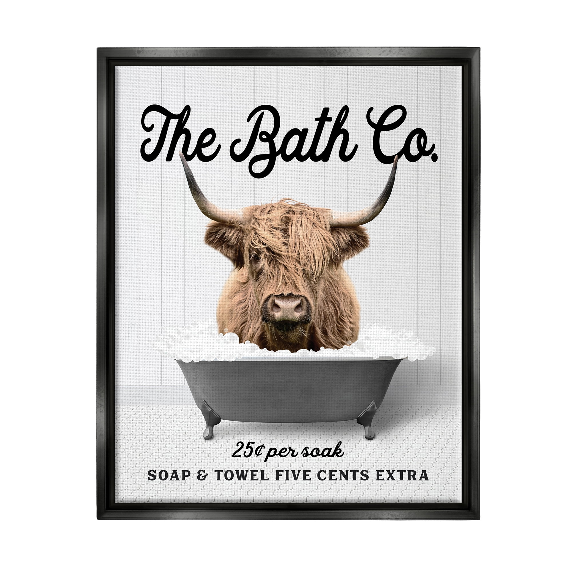 Stupell Industries Bubble Bath Highland Cow Animals & Insects Painting Black Floater Framed Art Print Wall Art, 25 x 31