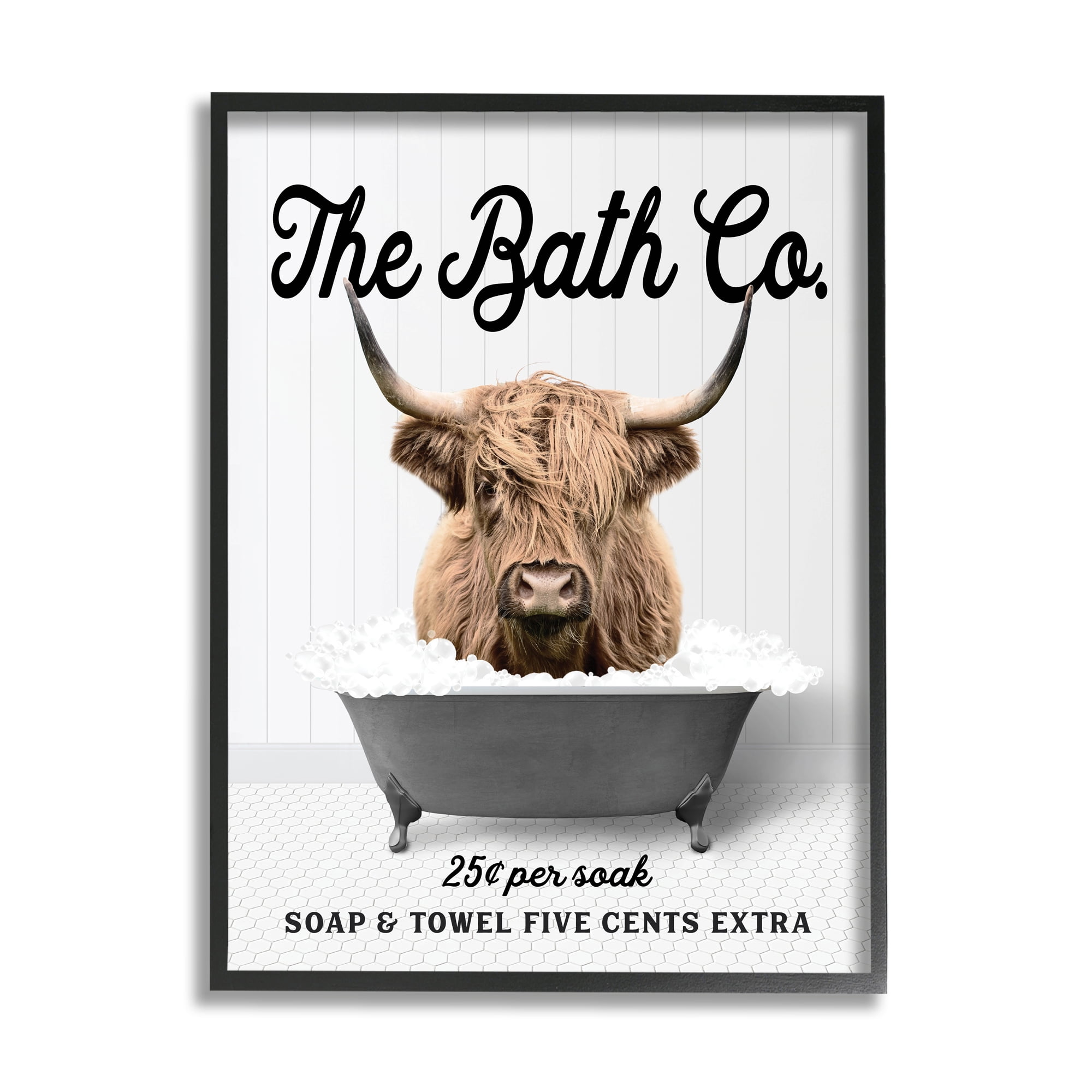 Stupell Industries Bubble Bath Highland Cow Animals & Insects Painting Black Framed Art Print Wall Art, 11 x 14