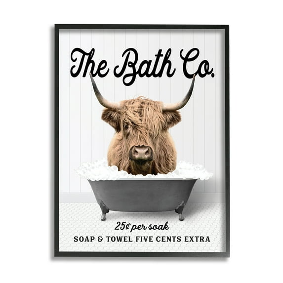 Stupell Industries Bubble Bath Highland Cow Animals & Insects Painting Black Framed Art Print Wall Art, 16 x 20