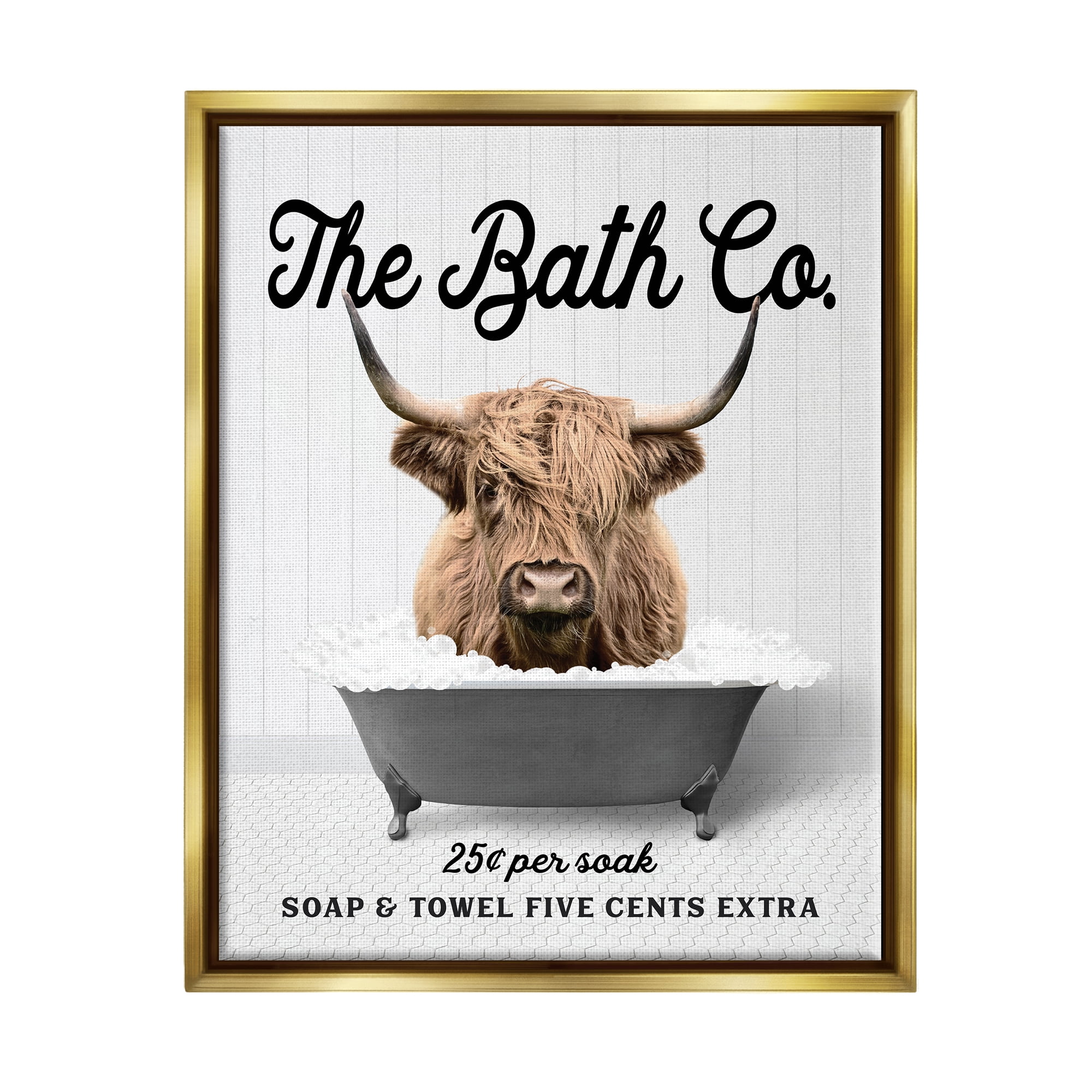 Stupell Industries Bubble Bath Highland Cow Animals & Insects Painting Gold Floater Framed Art Print Wall Art, 25 x 31