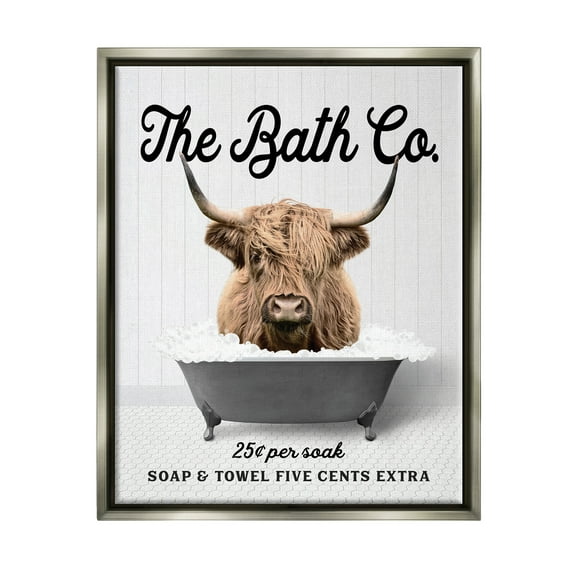 Stupell Industries Bubble Bath Highland Cow Animals & Insects Painting Gray Floater Framed Art Print Wall Art, 25 x 31