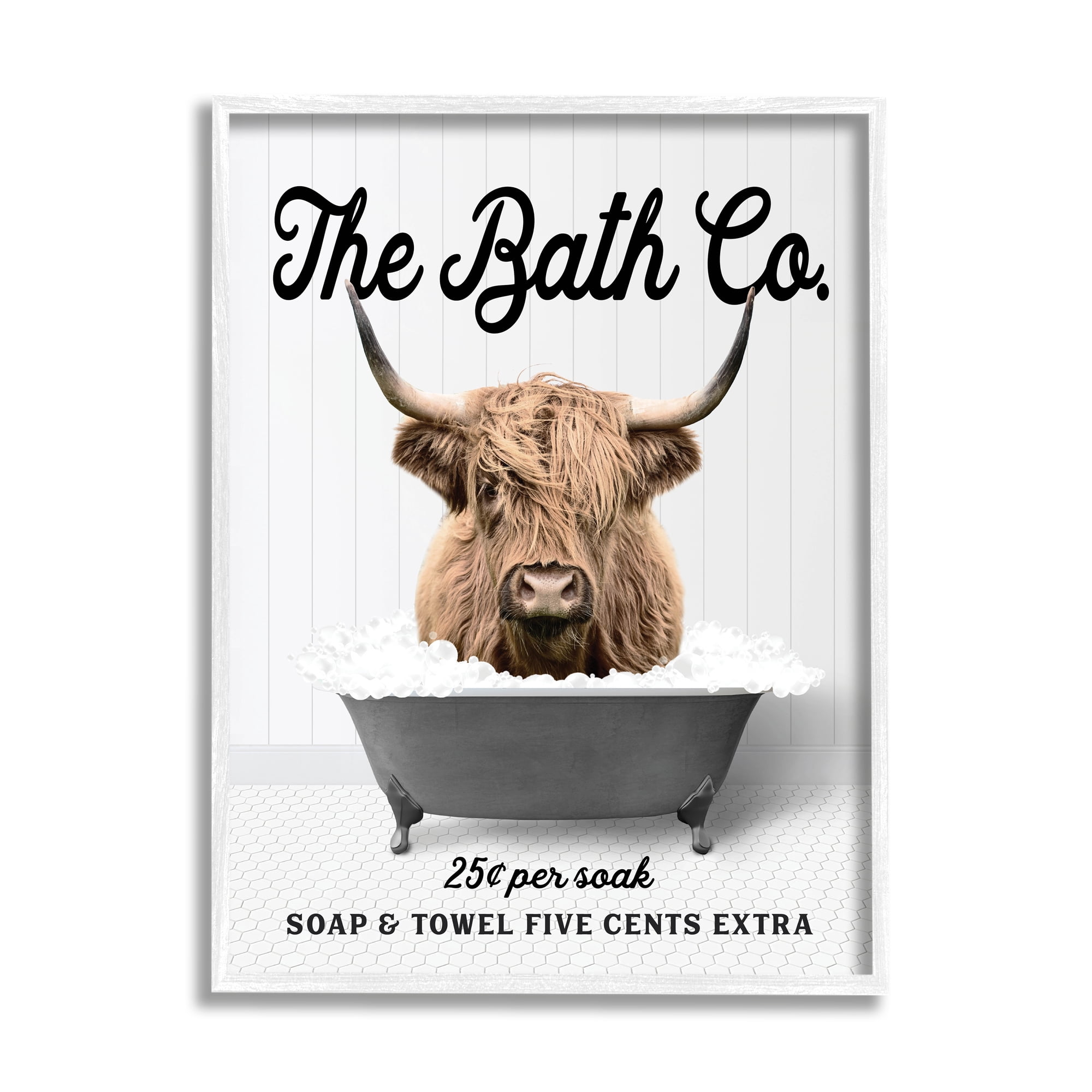 Stupell Industries Bubble Bath Highland Cow Animals & Insects Painting White Framed Art Print Wall Art, 16 x 20