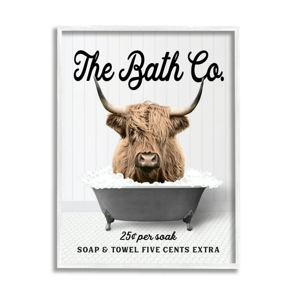 Stupell Industries Bubble Bath Highland Cow Animals & Insects Painting White Framed Art Print Wall Art, 16 x 20