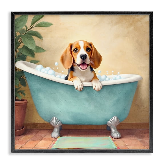 Stupell Industries Bubble Bath Hound Dog Black Framed Giclee Art design by Kim Allen, 12 x 12