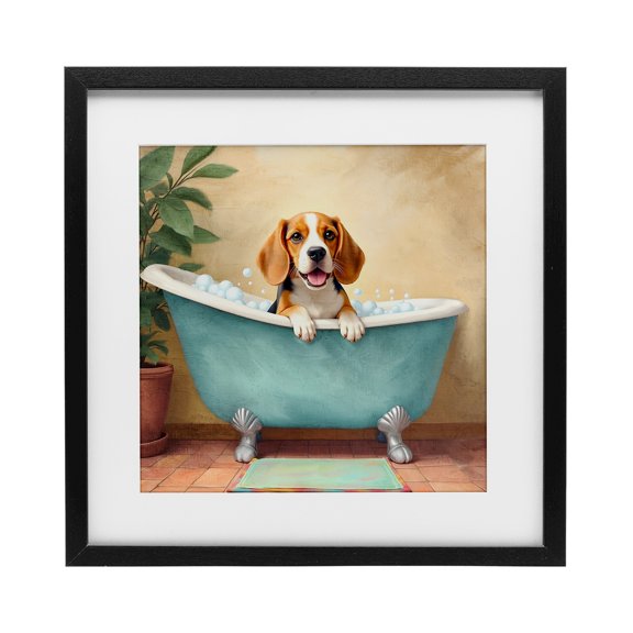Stupell Industries Bubble Bath Hound Dog Black Framed Print Under Glass design by Kim Allen, 13 x 13