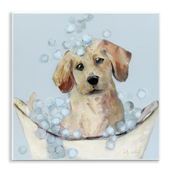 Stupell Industries Bubble Bath Lab Puppy Animals Painting Unframed Art Print Wall Art, 12 x 12