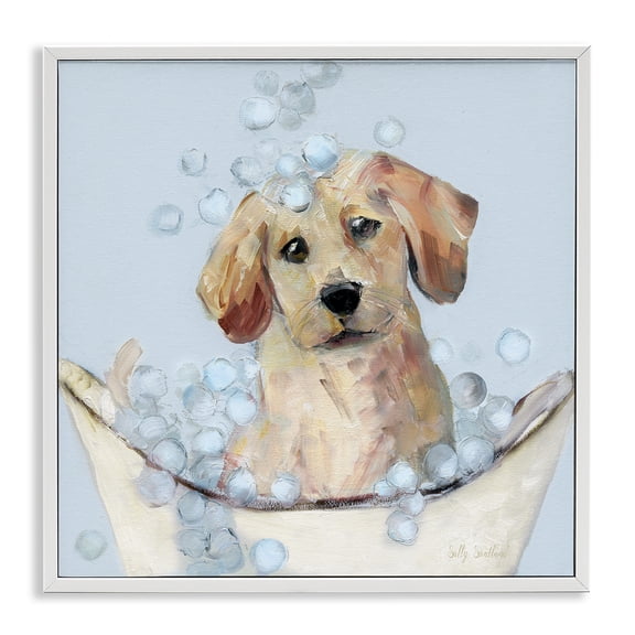 Stupell Industries Bubble Bath Lab Puppy Animals Painting White Framed Art Print Wall Art, 17 x 17