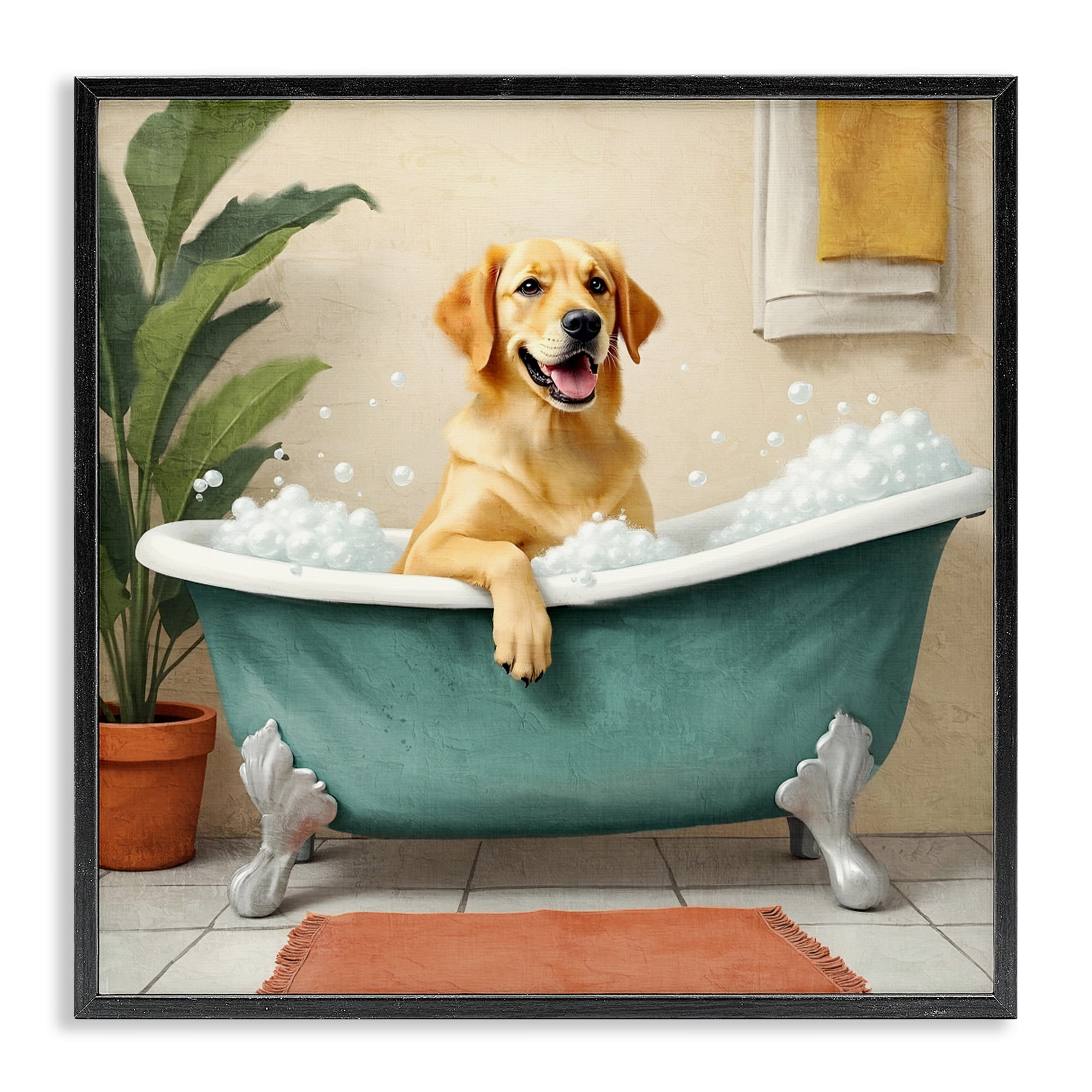 Stupell Industries Bubble Bath Labrador Dog Black Framed Giclee Art, design by Kim Allen