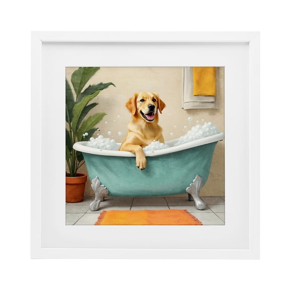 Stupell Industries Bubble Bath Labrador Dog White Framed Print Under Glass design by Kim Allen, 13 x 13