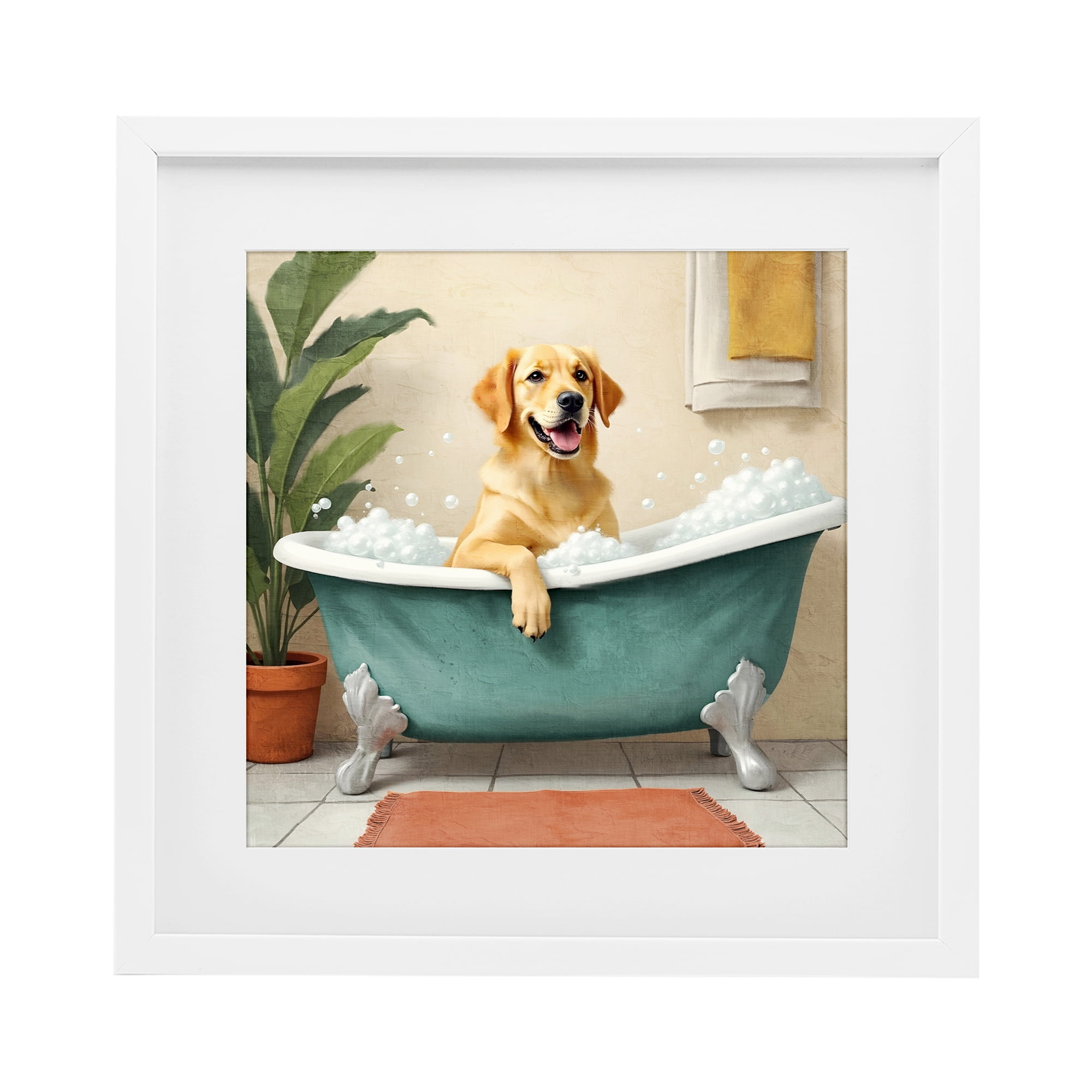 Stupell Industries Bubble Bath Labrador Dog White Framed Print Under Glass, design by Kim Allen