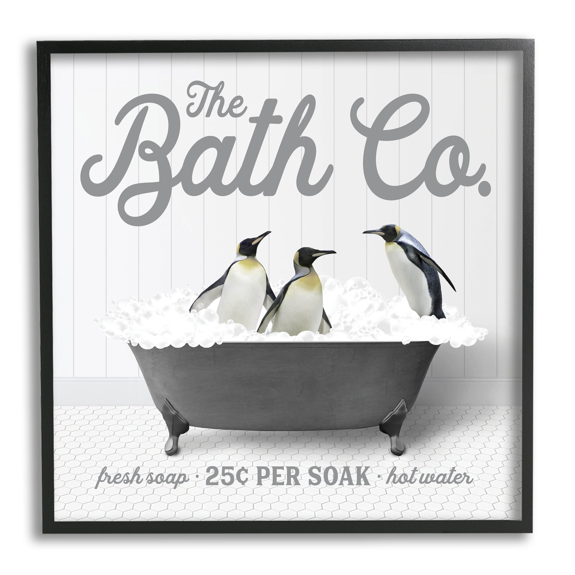 Stupell Industries Bubble Bath Penguins Animals & Insects Painting Black Framed Art Print Wall Art, 24 x 24
