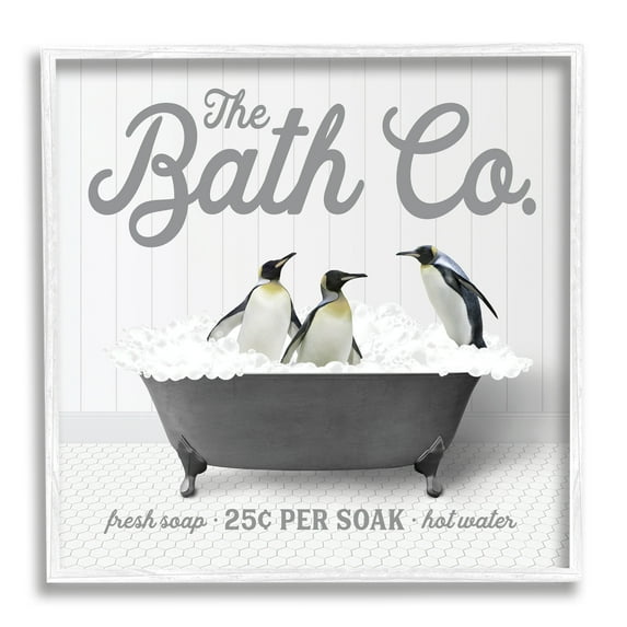 Stupell Industries Bubble Bath Penguins Animals & Insects Painting White Framed Art Print Wall Art, 12 x 12