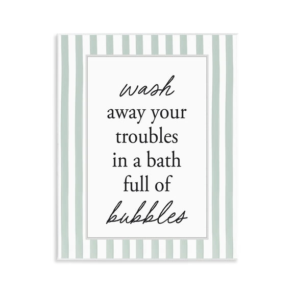 Stupell Industries Bubble Bath Phrase on Stripes Wall Plaque Art design by Lettered and Lined, 14 x 11