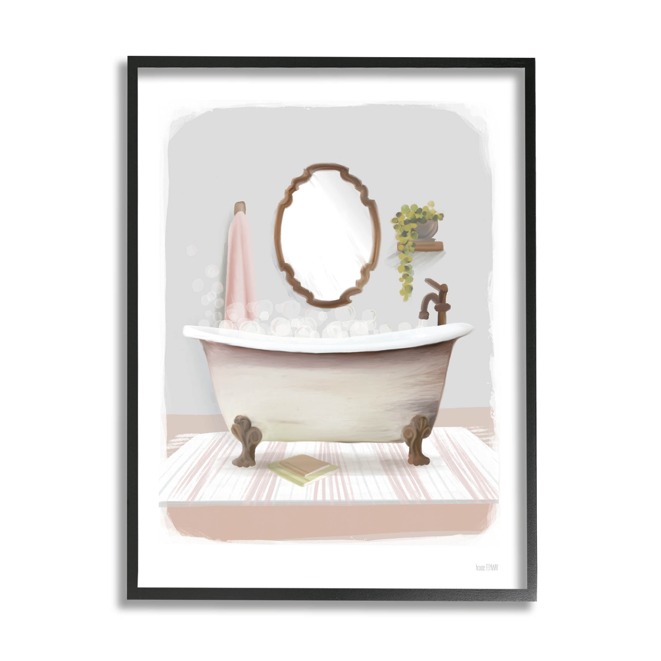 Stupell Industries Bubble Bath Tub Bathroom Graphic Art Black Framed Art Print Wall Art, Design by House Fenway