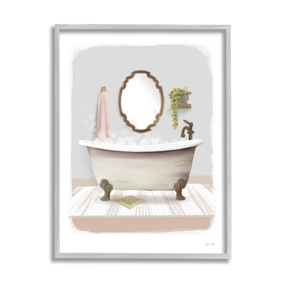 Stupell Industries Bubble Bath Tub Bathroom Graphic Art Gray Framed Art Print Wall Art, Design by House Fenway