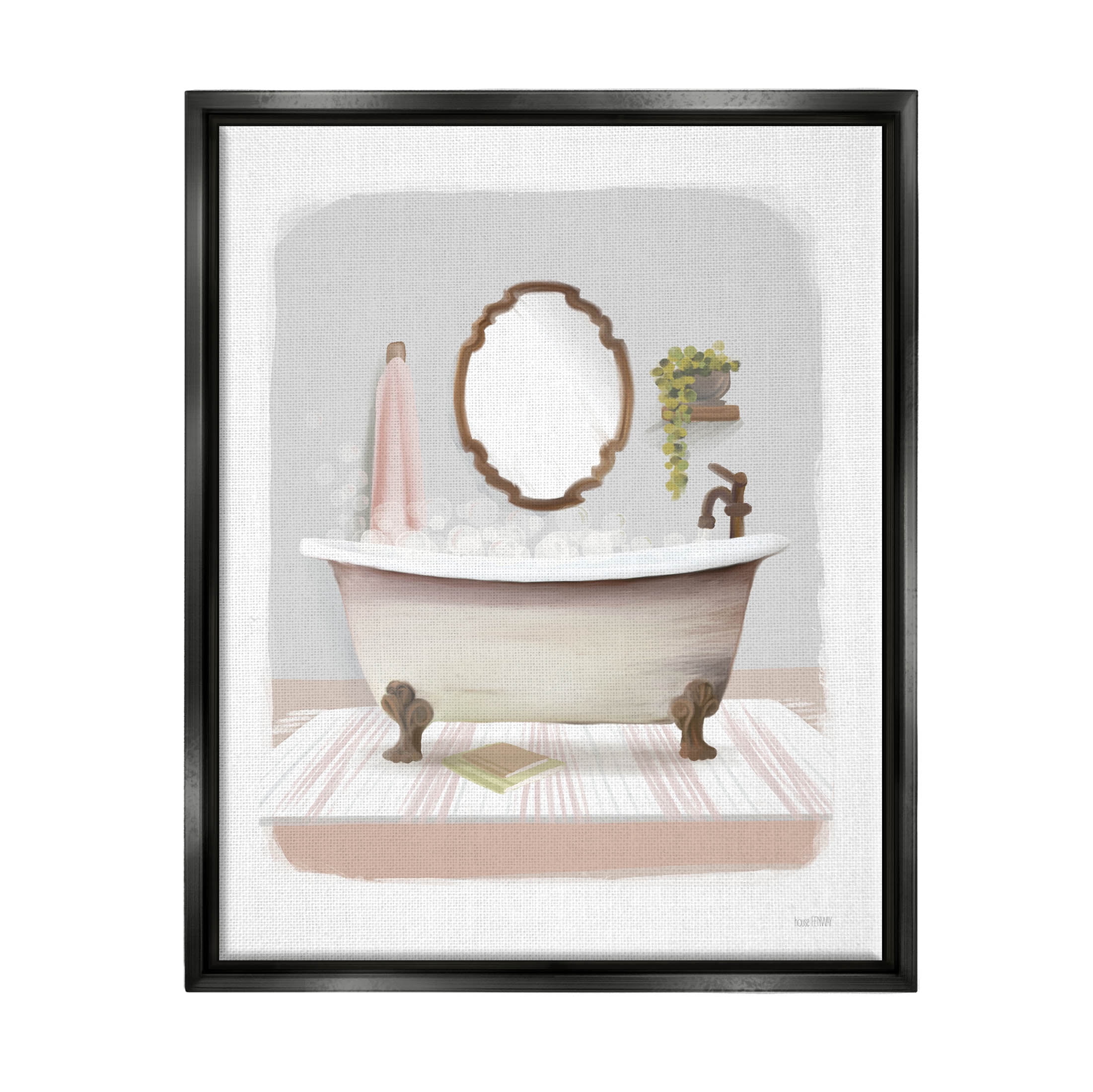 Stupell Industries Bubble Bath Tub Bathroom Graphic Art Jet Black Floating Framed Canvas Print Wall Art, Design by House Fenway