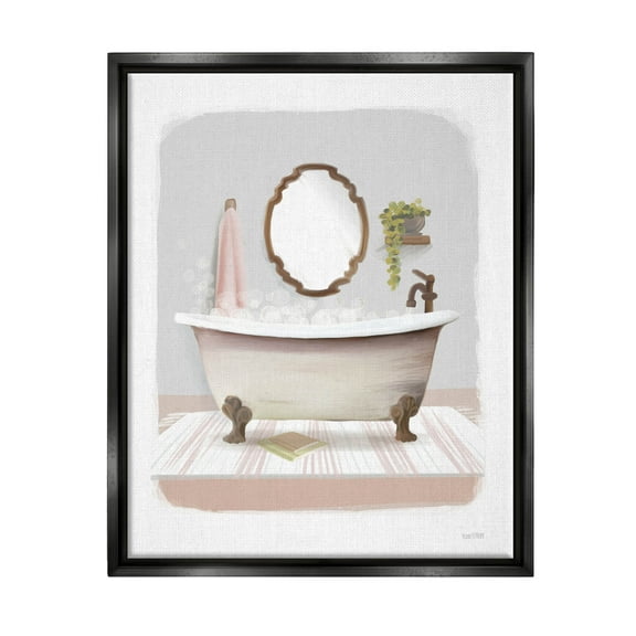 Stupell Industries Bubble Bath Tub Bathroom Graphic Art Jet Black Floating Framed Canvas Print Wall Art, Design by House Fenway