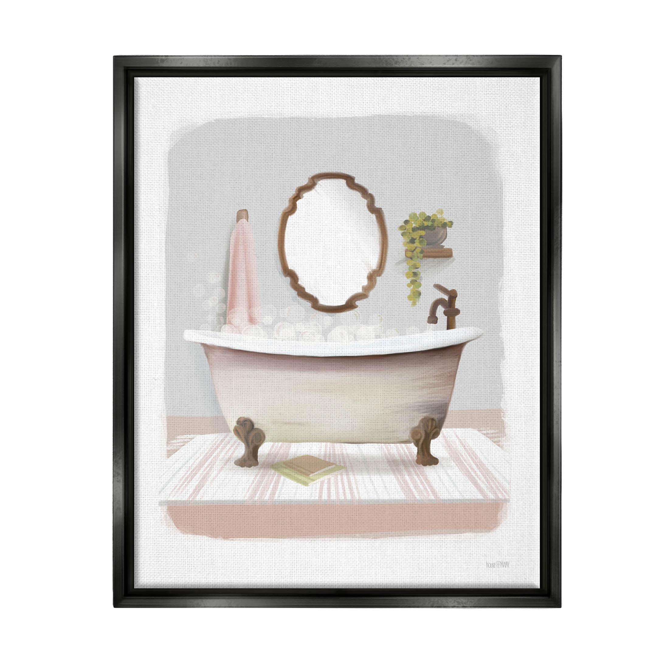Stupell Industries Bubble Bath Tub Bathroom Graphic Art Jet Black Floating Framed Canvas Print Wall Art, Design by House Fenway