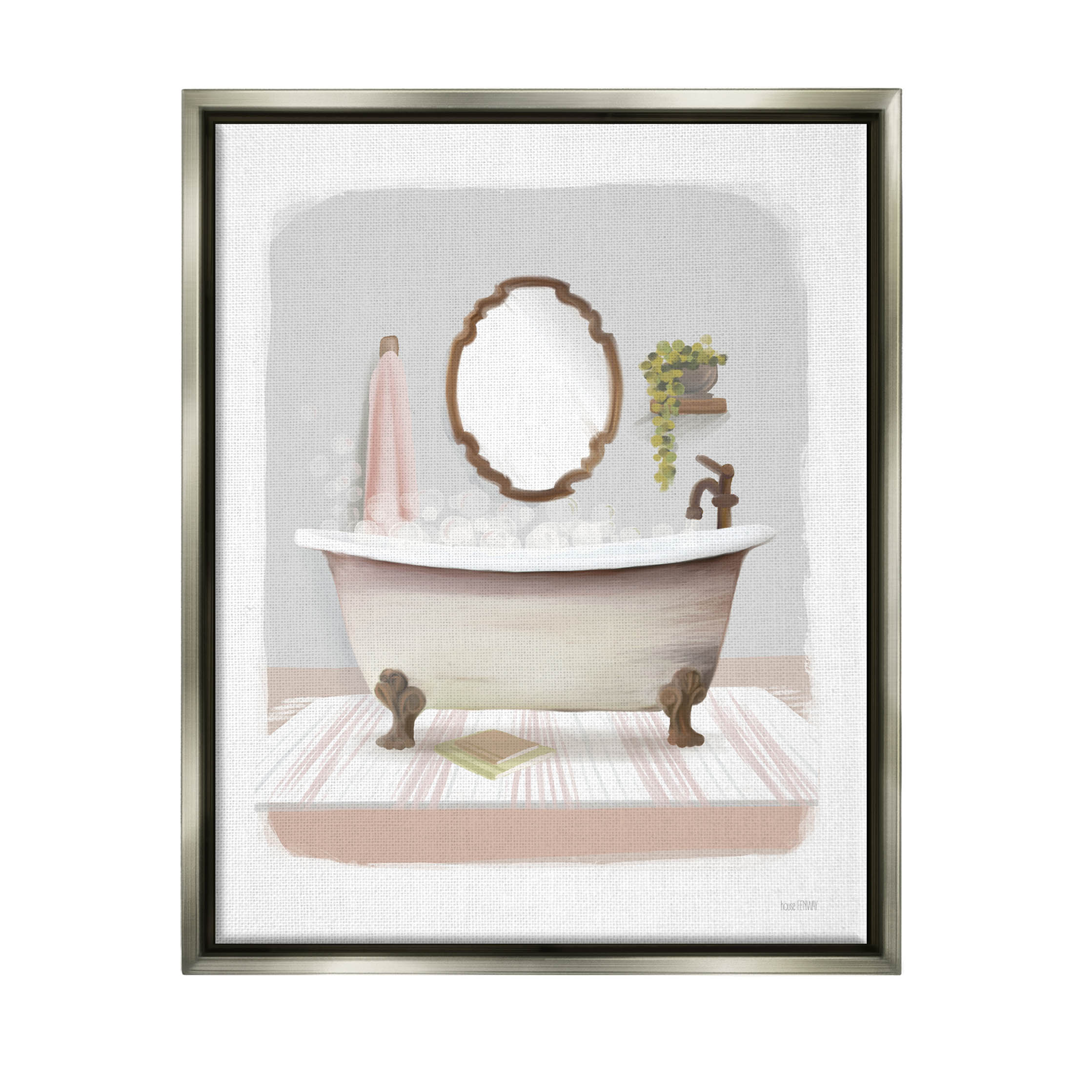 Stupell Industries Bubble Bath Tub Bathroom Graphic Art Luster Gray Floating Framed Canvas Print Wall Art, Design by House Fenway
