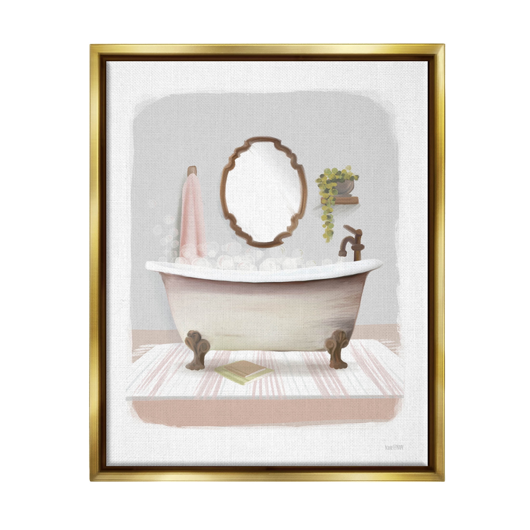 Stupell Industries Bubble Bath Tub Bathroom Graphic Art Metallic Gold Floating Framed Canvas Print Wall Art, Design by House Fenway