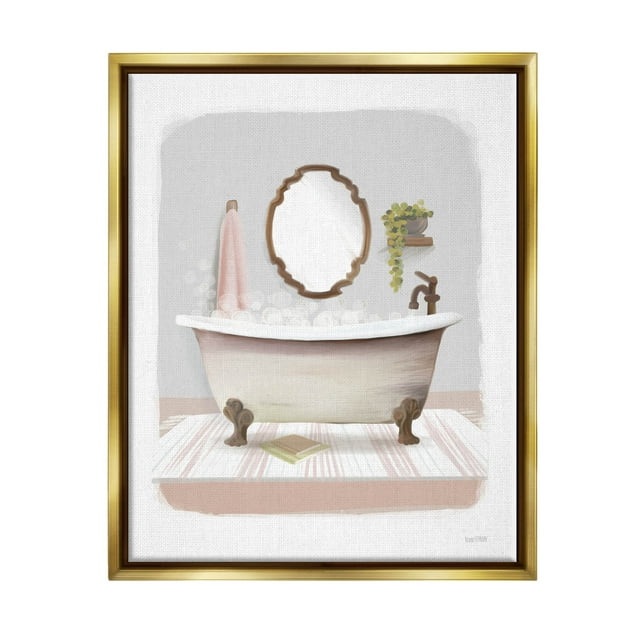 Stupell Industries Bubble Bath Tub Bathroom Graphic Art Metallic Gold Floating Framed Canvas Print Wall Art, Design by House Fenway