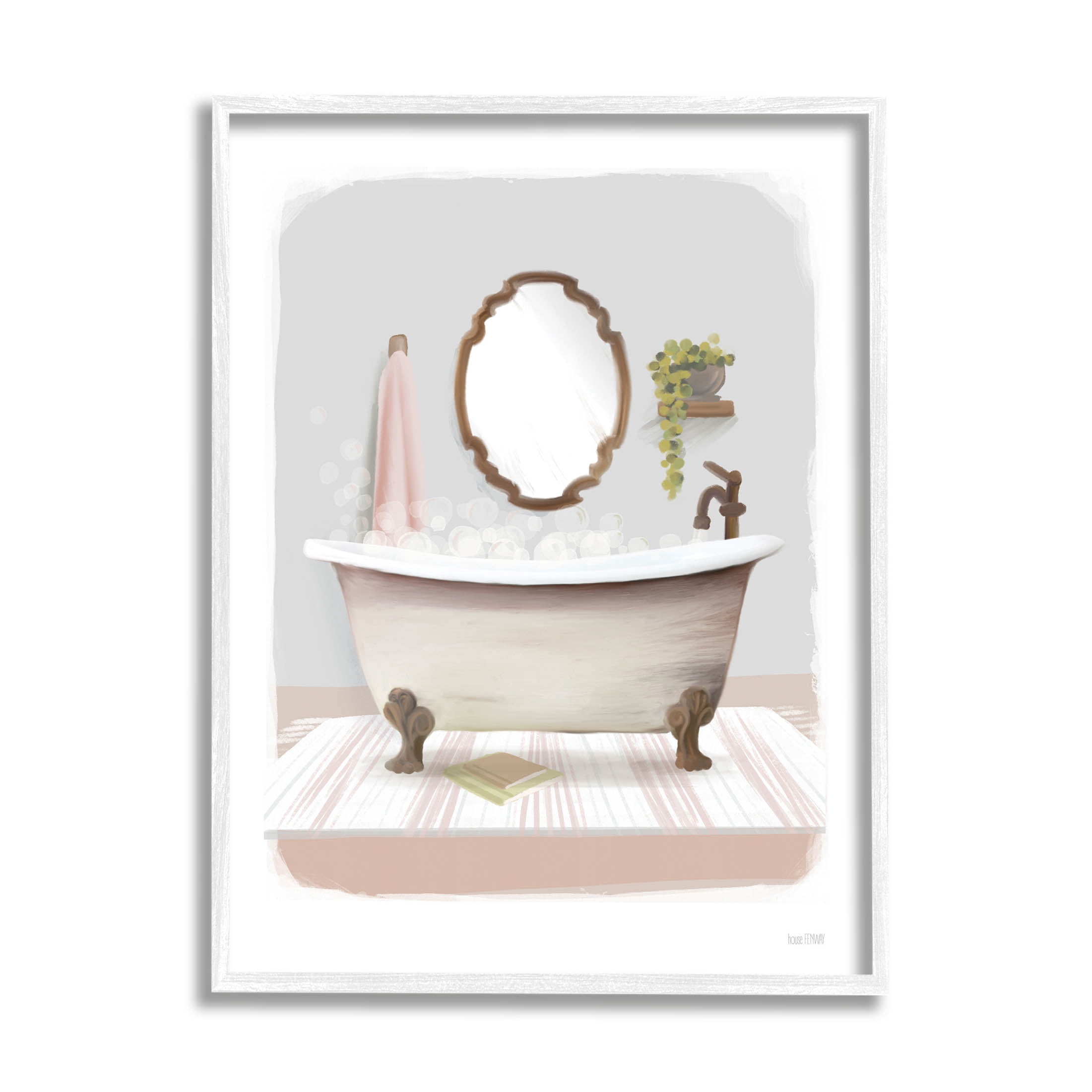 Stupell Industries Bubble Bath Tub Bathroom Graphic Art White Framed Art Print Wall Art, Design by House Fenway