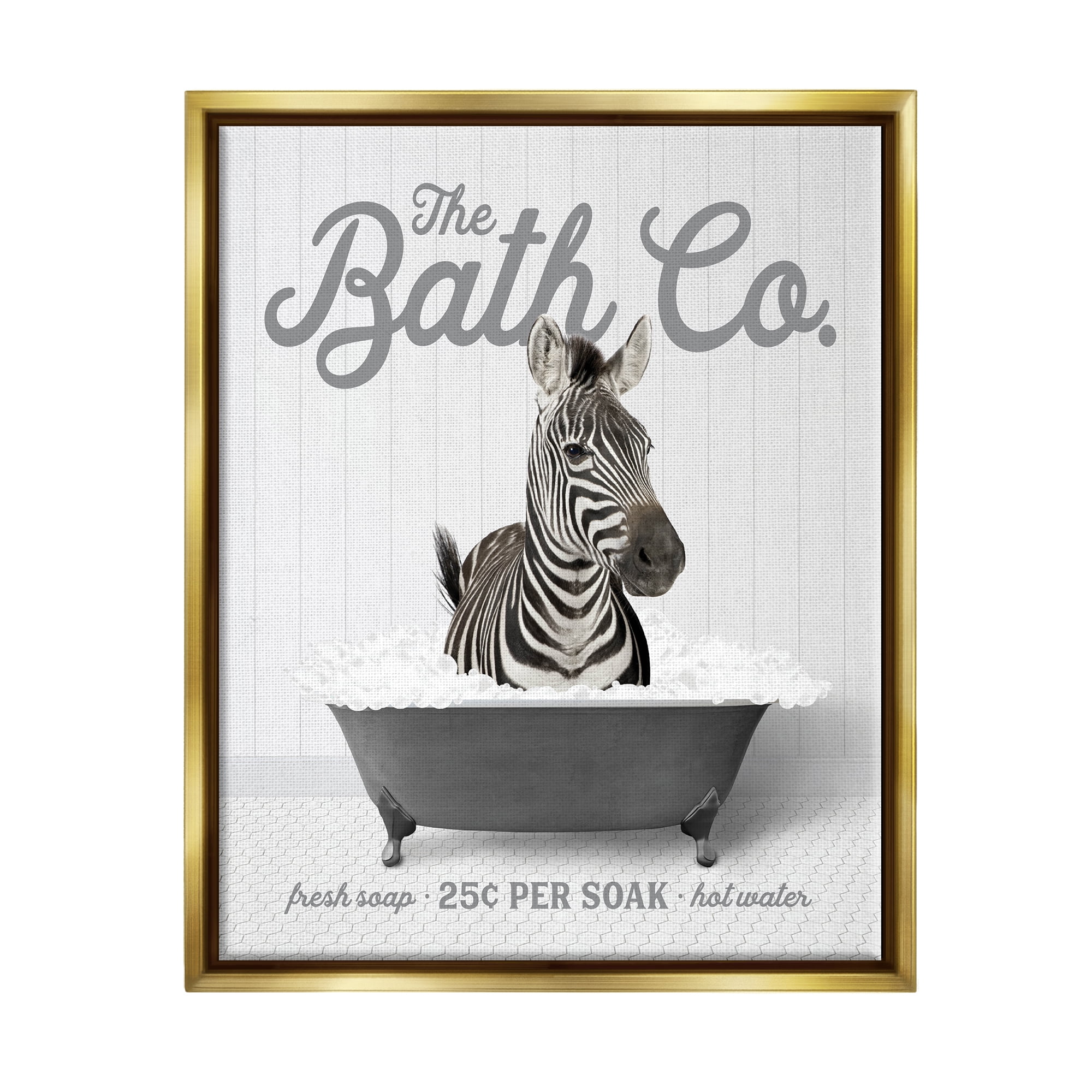Stupell Industries Bubble Bath Zebra Animals & Insects Painting Gold Floater Framed Art Print Wall Art, 17 x 21