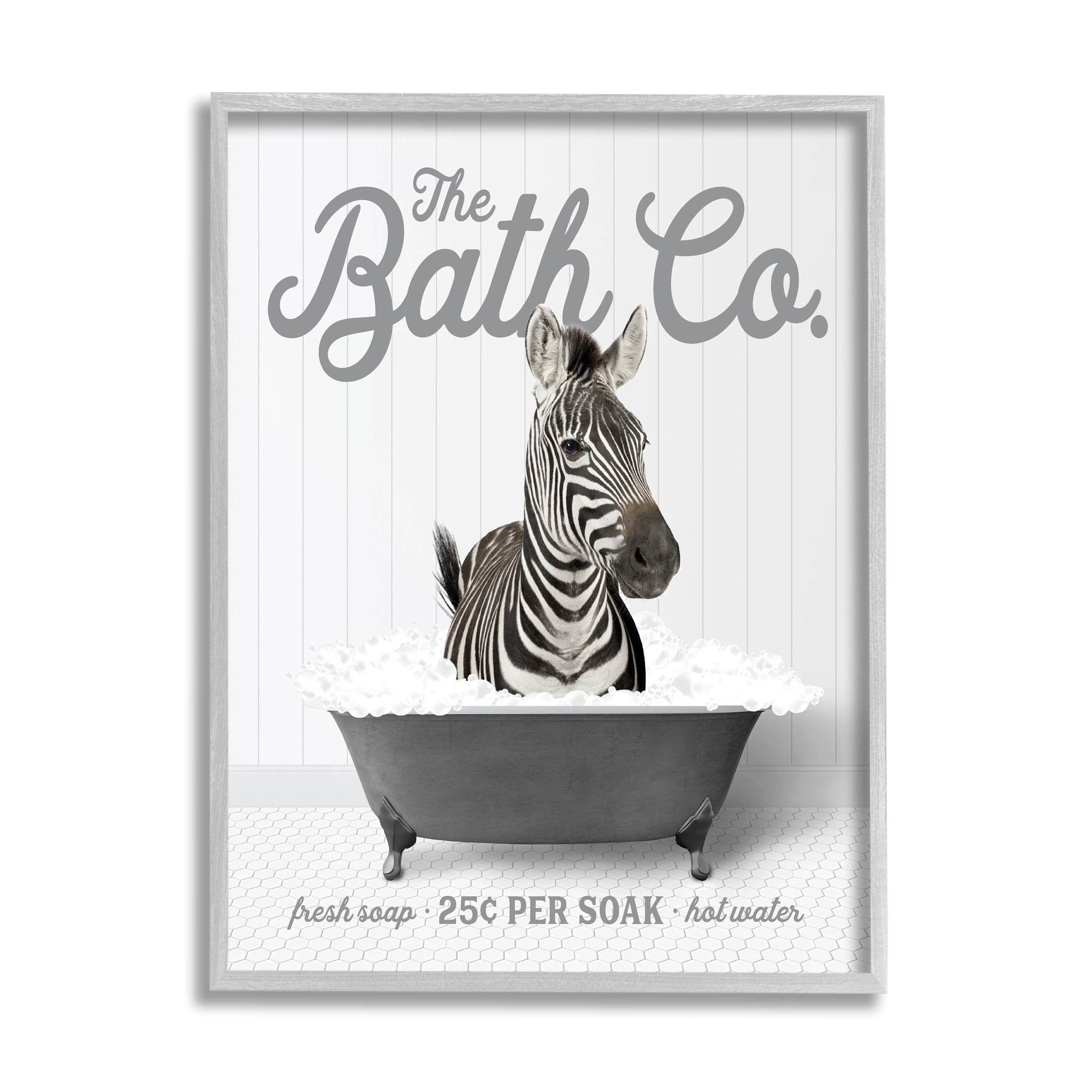 Stupell Industries Bubble Bath Zebra Animals & Insects Painting Gray Framed Art Print Wall Art, 11 x 14