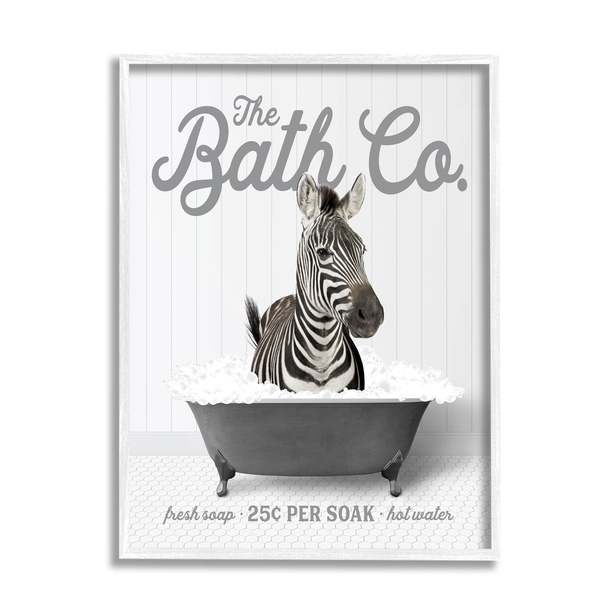 Stupell Industries Bubble Bath Zebra Animals & Insects Painting White Framed Art Print Wall Art, 24 x 30