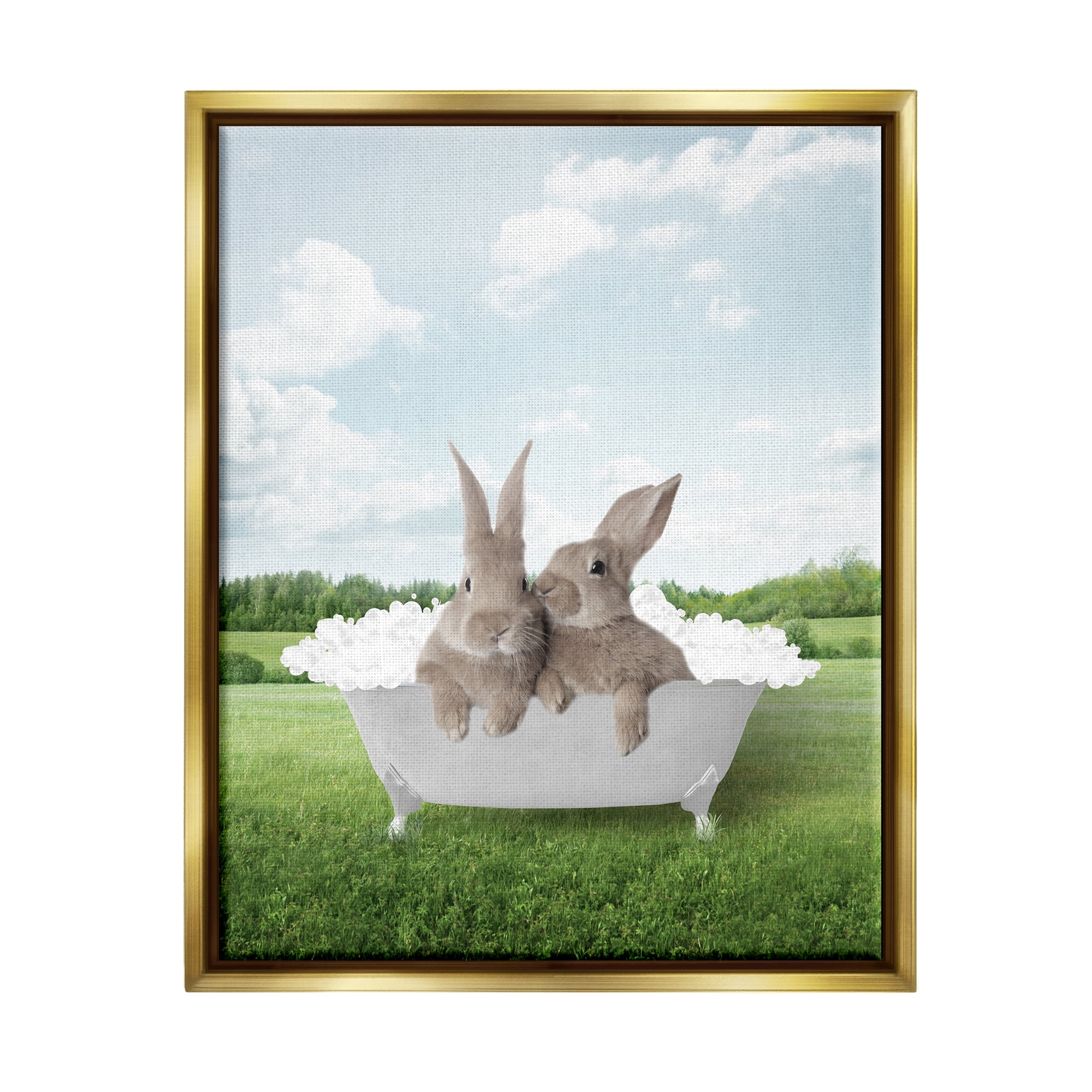 Stupell Industries Bubble Bath in Field Nature Painting Gold Floater Framed Art Print Wall Art, 17 x 21