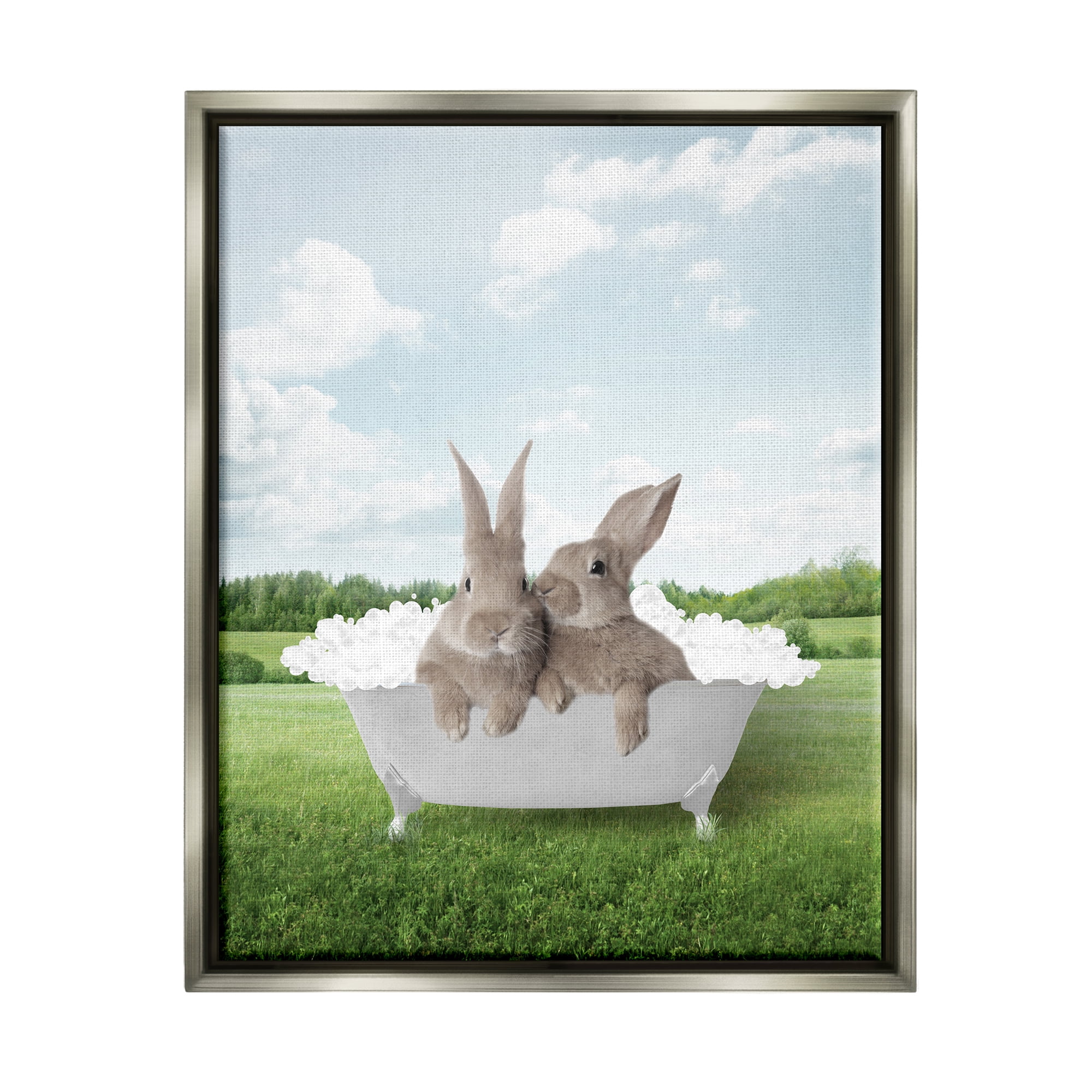 Stupell Industries Bubble Bath in Field Nature Painting Gray Floater Framed Art Print Wall Art, 25 x 31