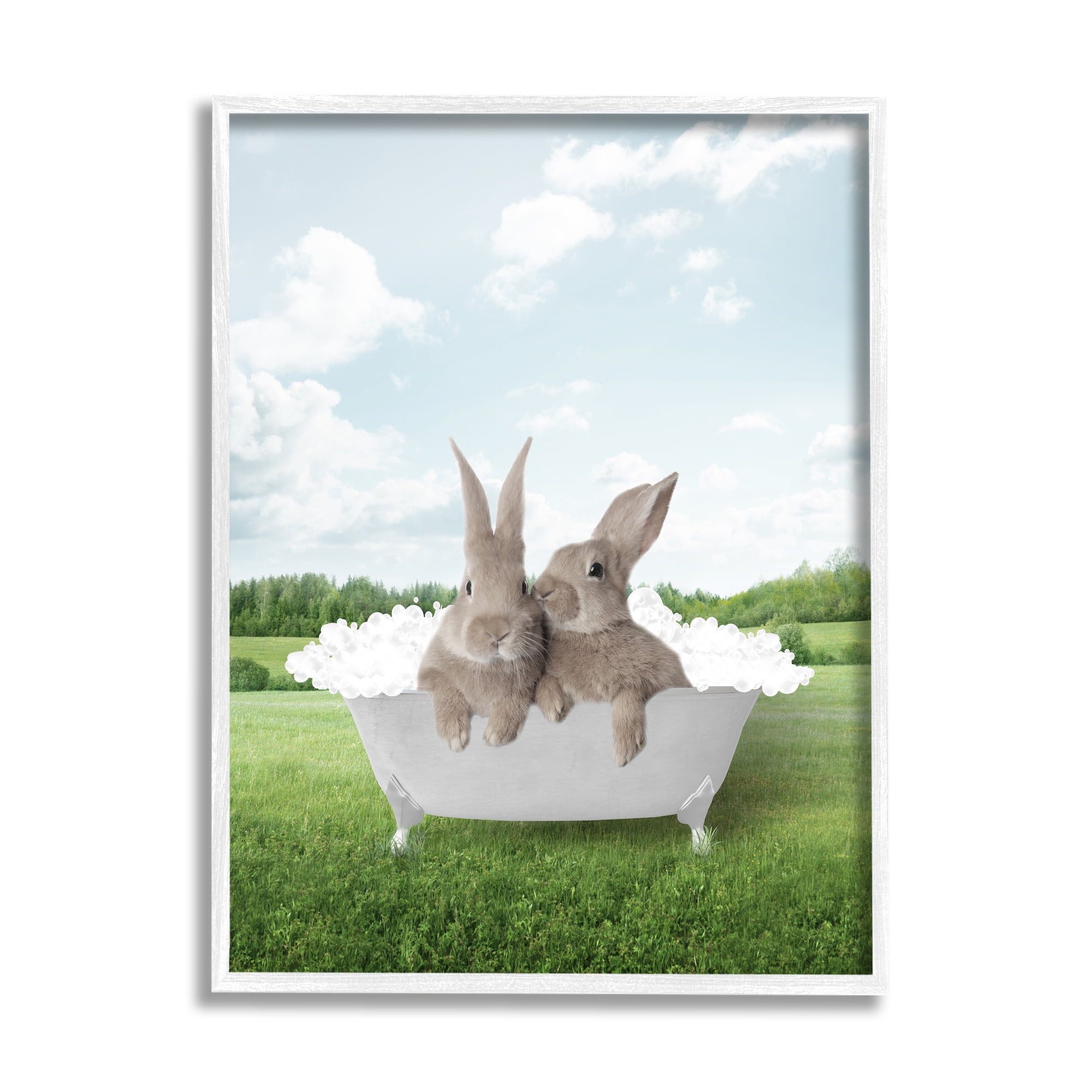 Stupell Industries Bubble Bath in Field Nature Painting White Framed Art Print Wall Art, 16 x 20