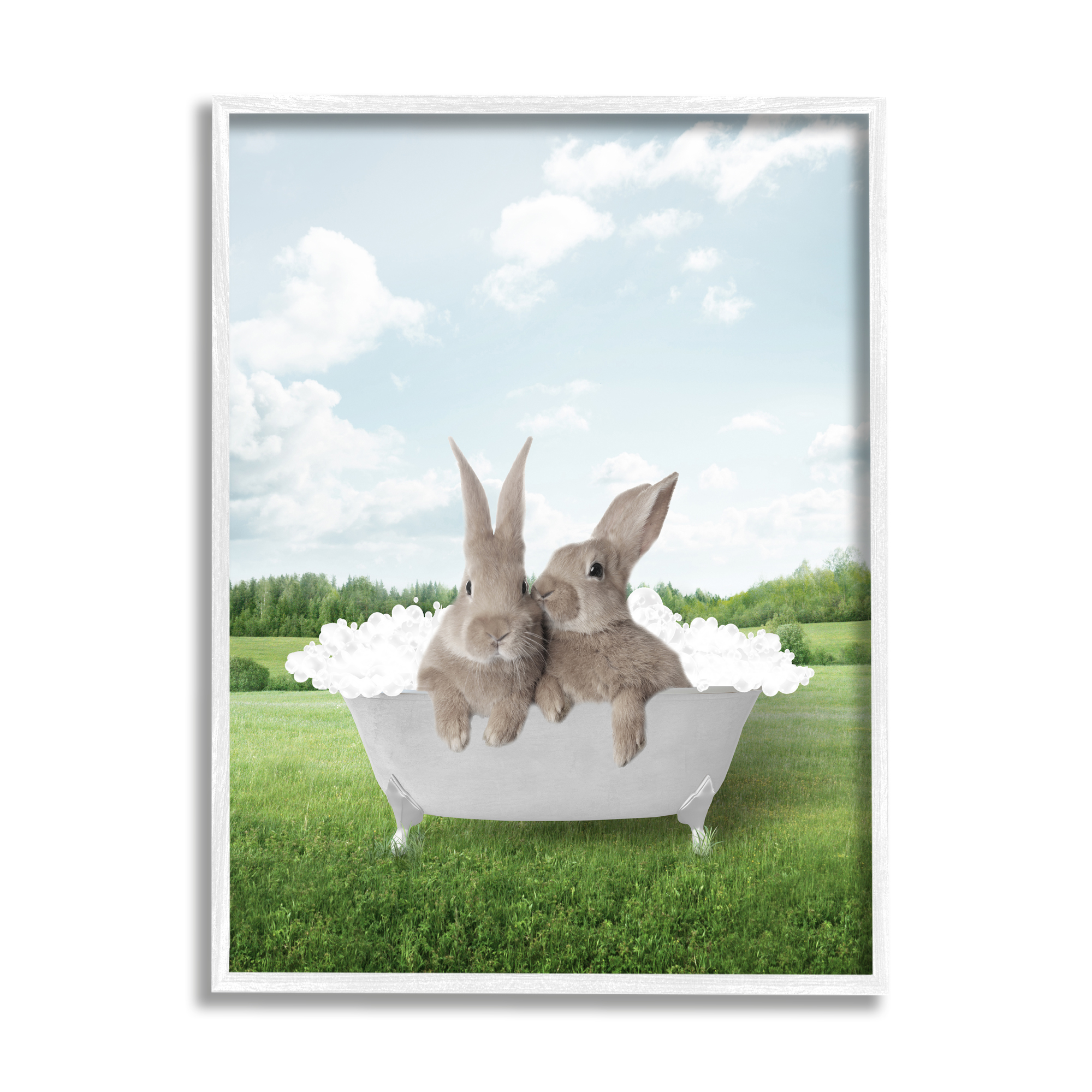 Stupell Industries Bubble Bath in Field Nature Painting White Framed Art Print Wall Art, 24 x 30