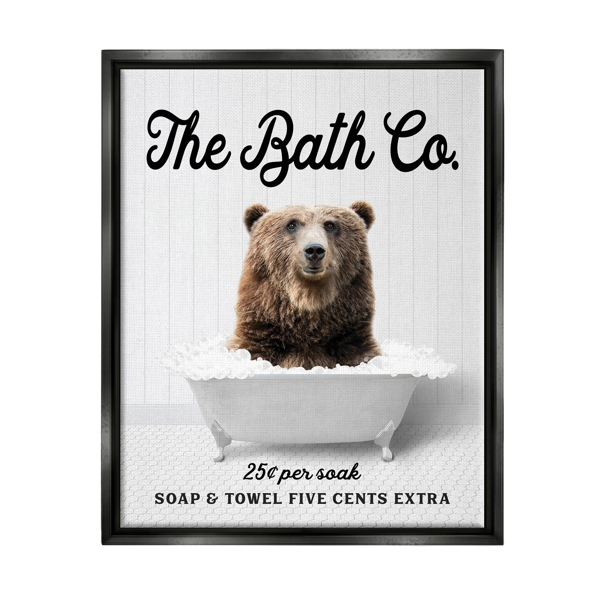 Stupell Industries Bubble Bathtub Bear Animals & Insects Painting Black Floater Framed Art Print Wall Art, 17 x 21