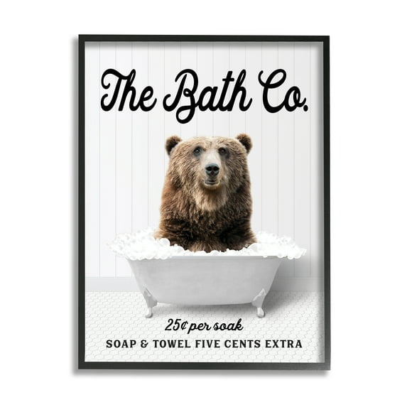 Stupell Industries Bubble Bathtub Bear Animals & Insects Painting Black Framed Art Print Wall Art, 11 x 14