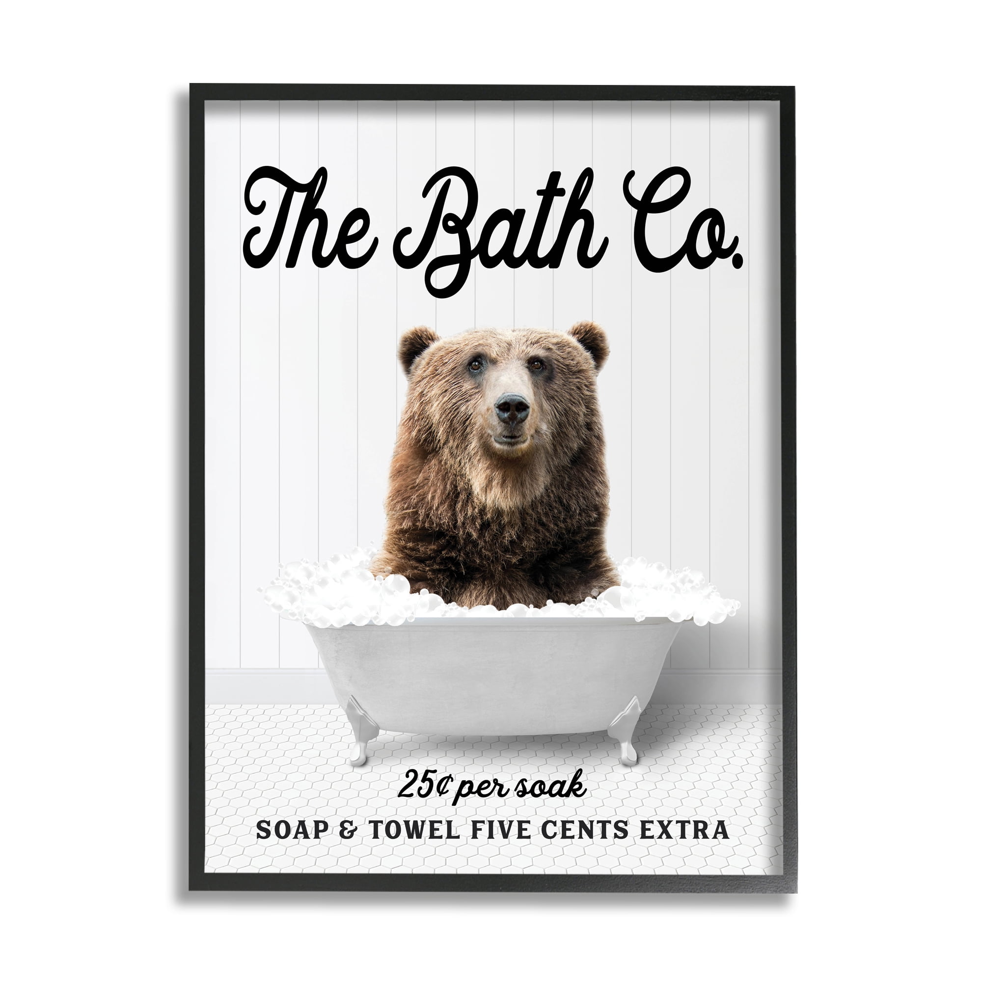 Stupell Industries Bubble Bathtub Bear Animals & Insects Painting Black Framed Art Print Wall Art, 24 x 30