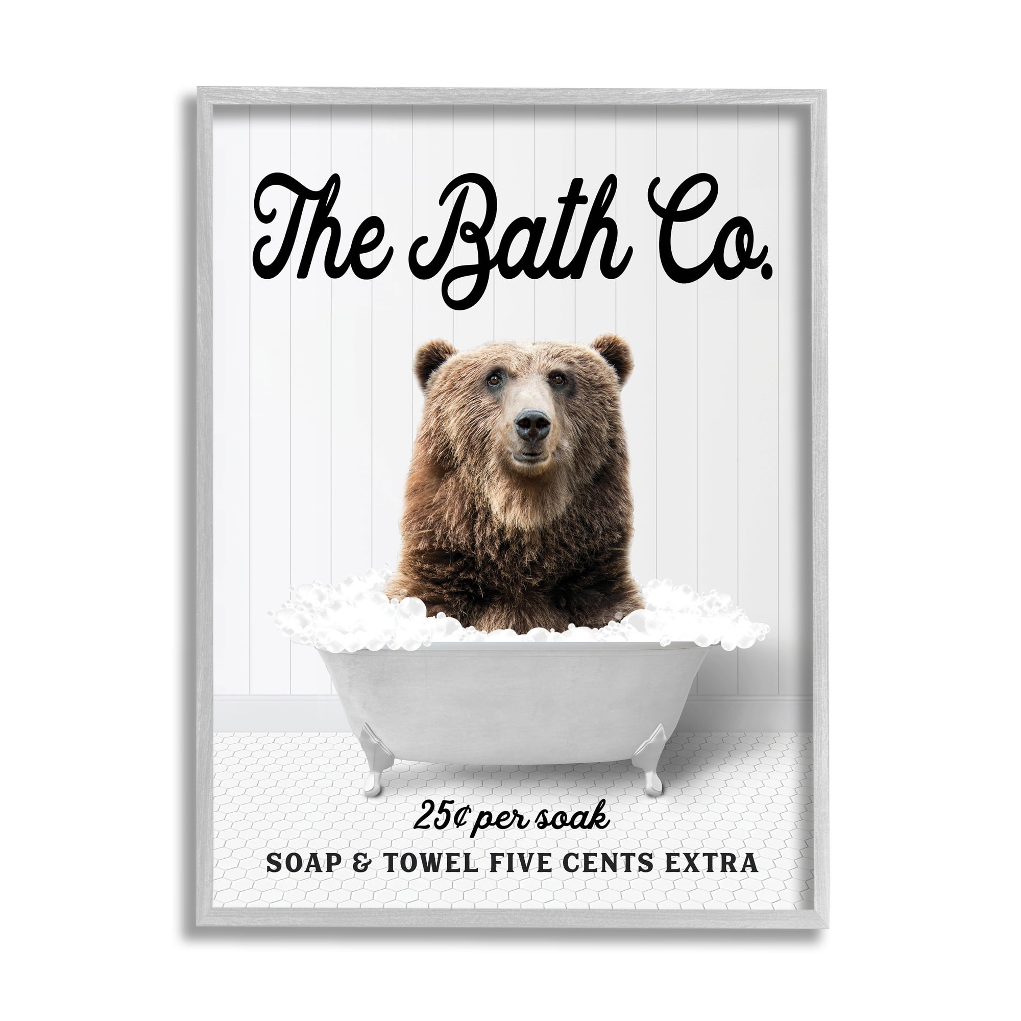 Stupell Industries Bubble Bathtub Bear Animals & Insects Painting Gray Framed Art Print Wall Art, 16 x 20