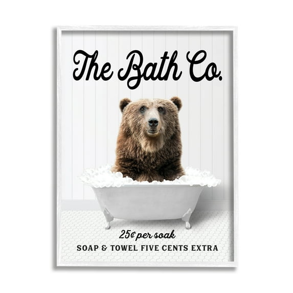 Stupell Industries Bubble Bathtub Bear Animals & Insects Painting White Framed Art Print Wall Art, 11 x 14