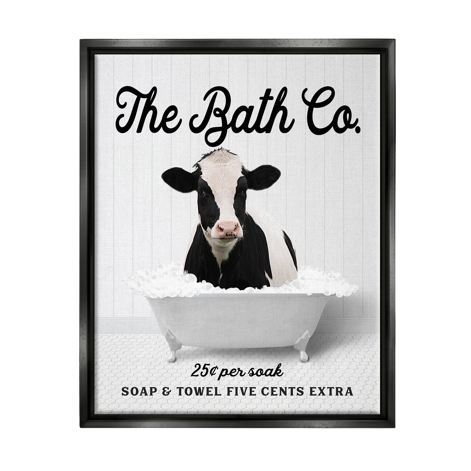 Stupell Industries Bubble Bathtub Cow Animals & Insects Painting Black Floater Framed Art Print Wall Art, 25 x 31