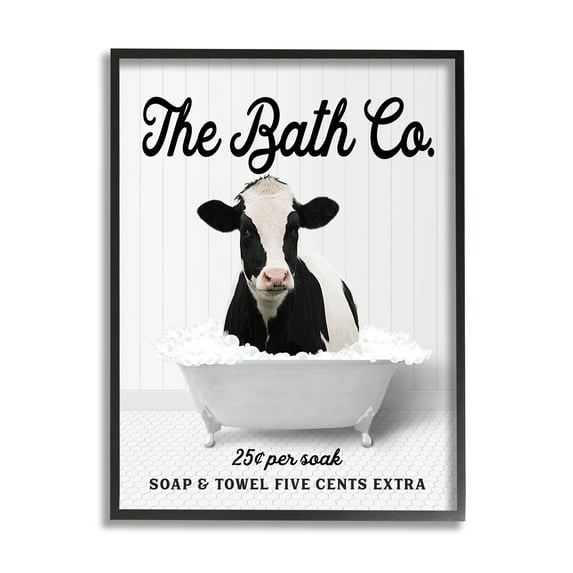 Stupell Industries Bubble Bathtub Cow Animals & Insects Painting Black Framed Art Print Wall Art, 16 x 20