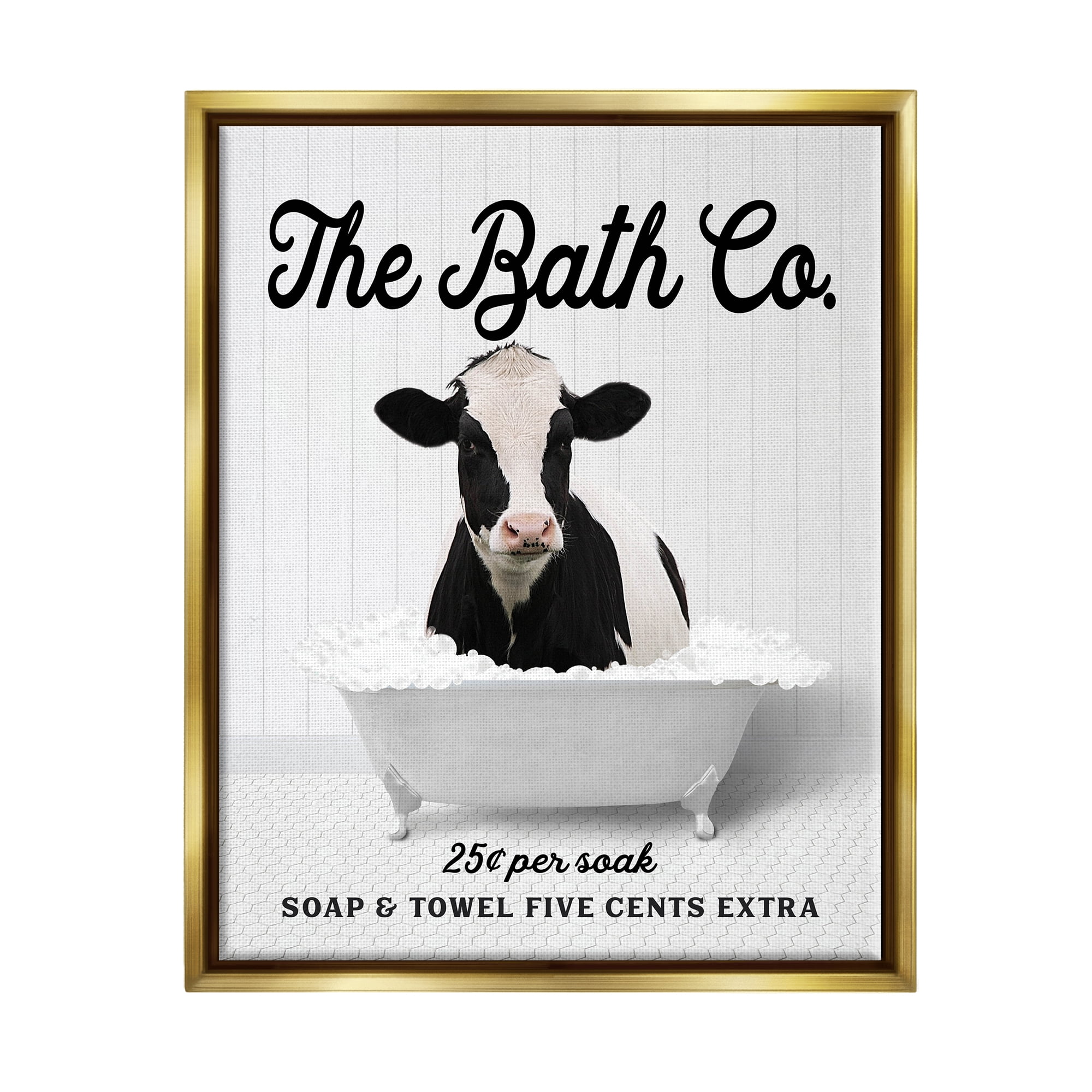 Stupell Industries Bubble Bathtub Cow Animals & Insects Painting Gold Floater Framed Art Print Wall Art, 17 x 21