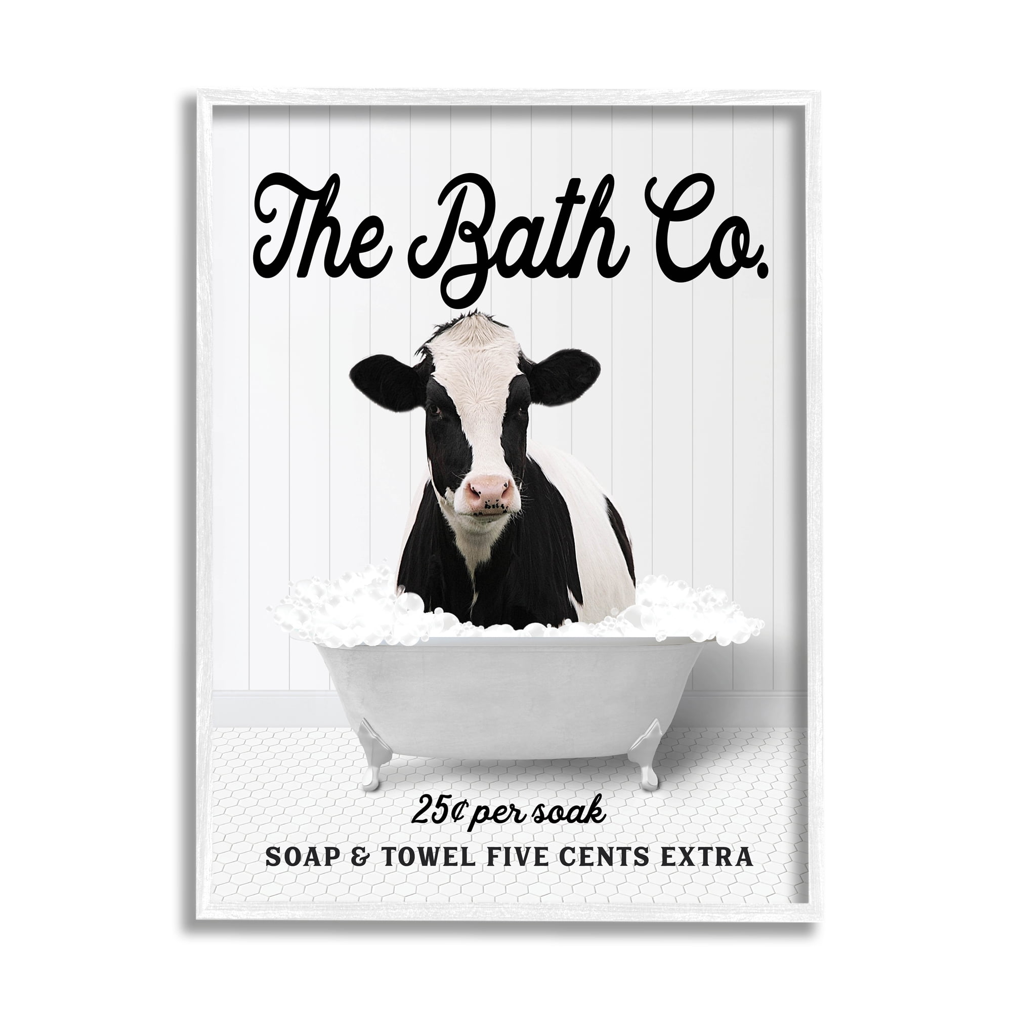 Stupell Industries Bubble Bathtub Cow Animals & Insects Painting White Framed Art Print Wall Art, 24 x 30